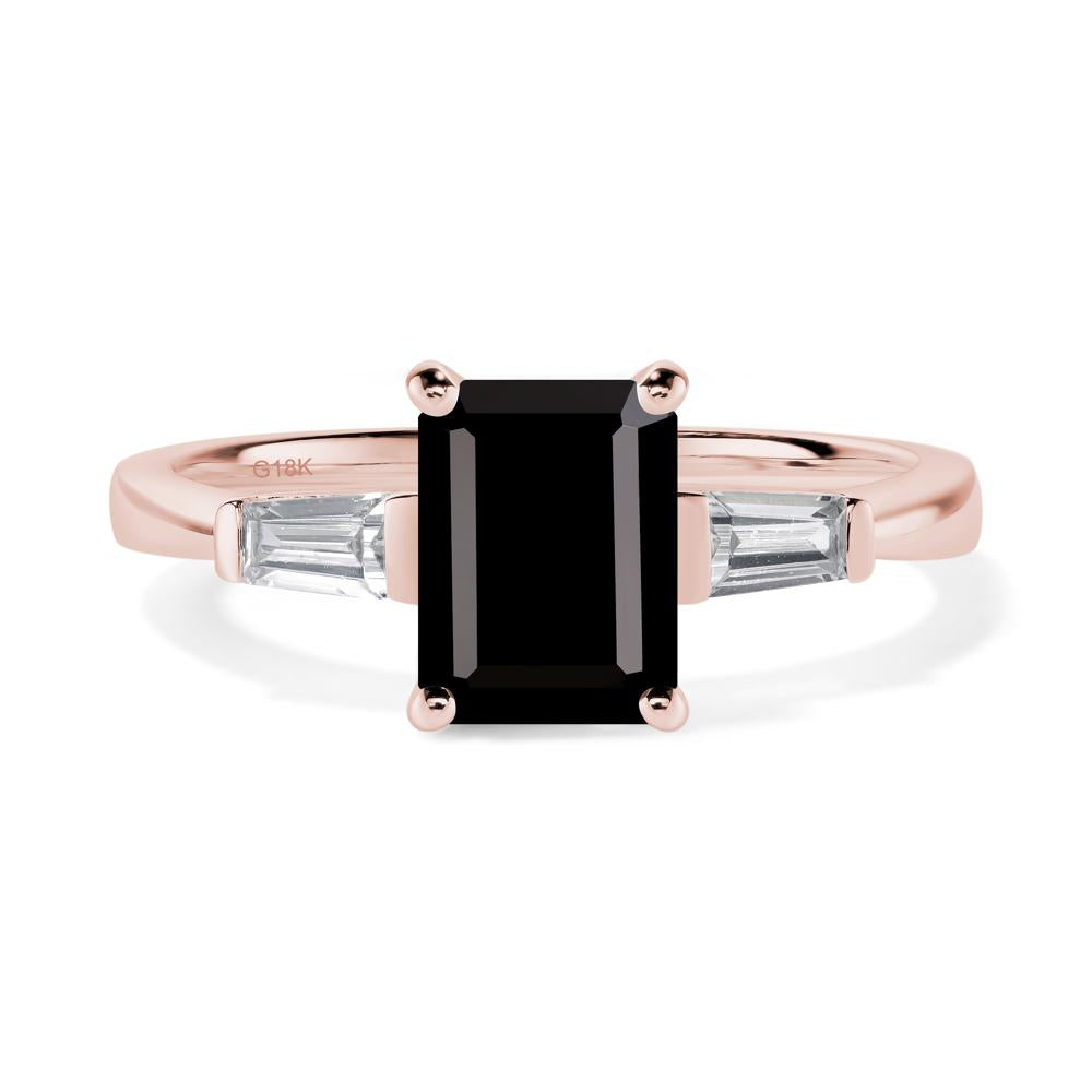 Black Spinel Emerald Cut Baguette Ring - LUO Jewelry #metal_18k rose gold