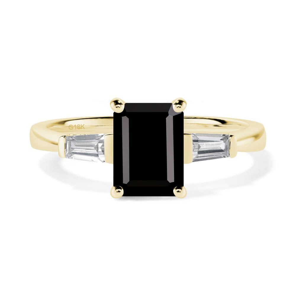 Black Spinel Emerald Cut Baguette Ring - LUO Jewelry #metal_18k yellow gold