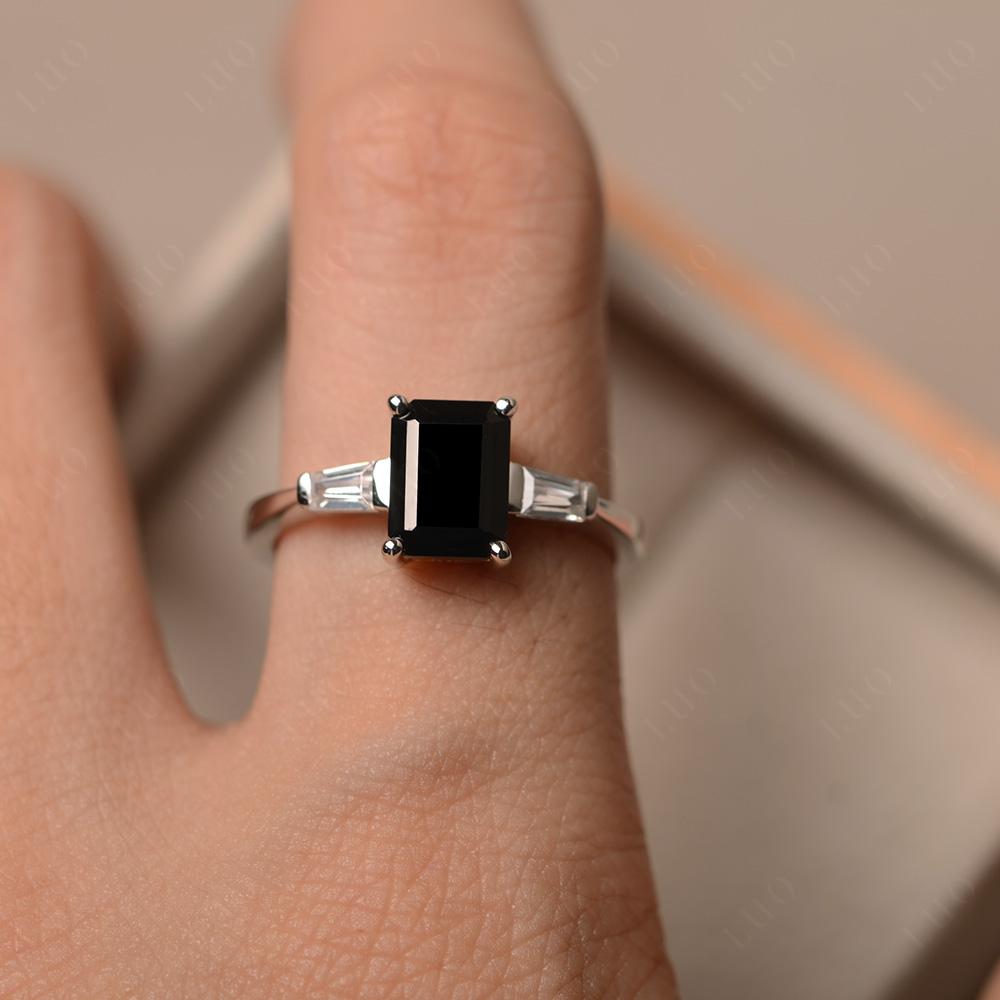 Black Spinel Emerald Cut Baguette Ring - LUO Jewelry 