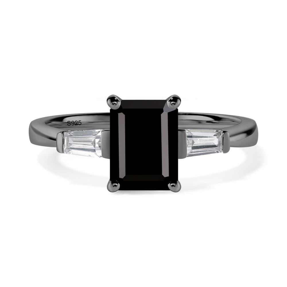 Black Spinel Emerald Cut Baguette Ring - LUO Jewelry #metal_black finish sterling silver