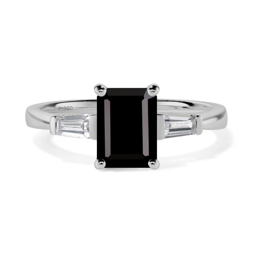 Black Spinel Emerald Cut Baguette Ring - LUO Jewelry #metal_platinum