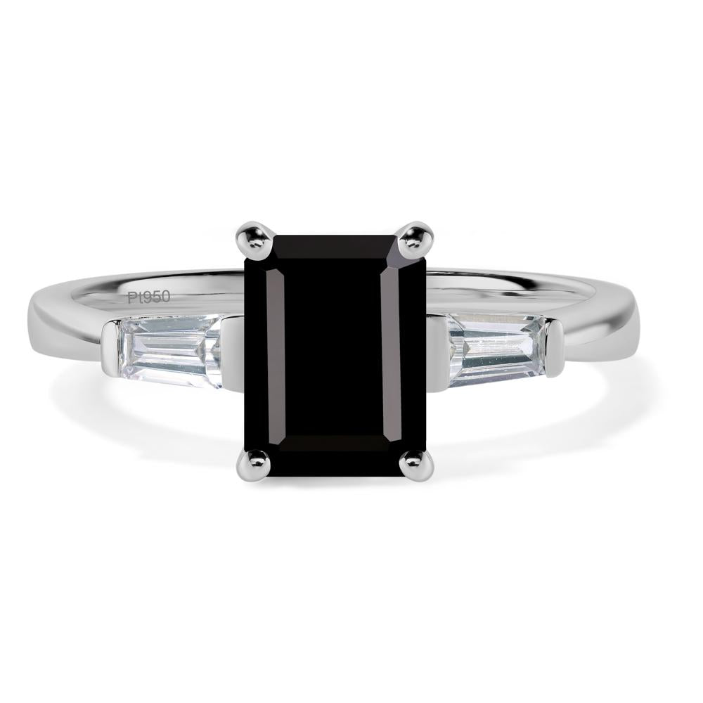 Black Spinel Emerald Cut Baguette Ring - LUO Jewelry #metal_platinum