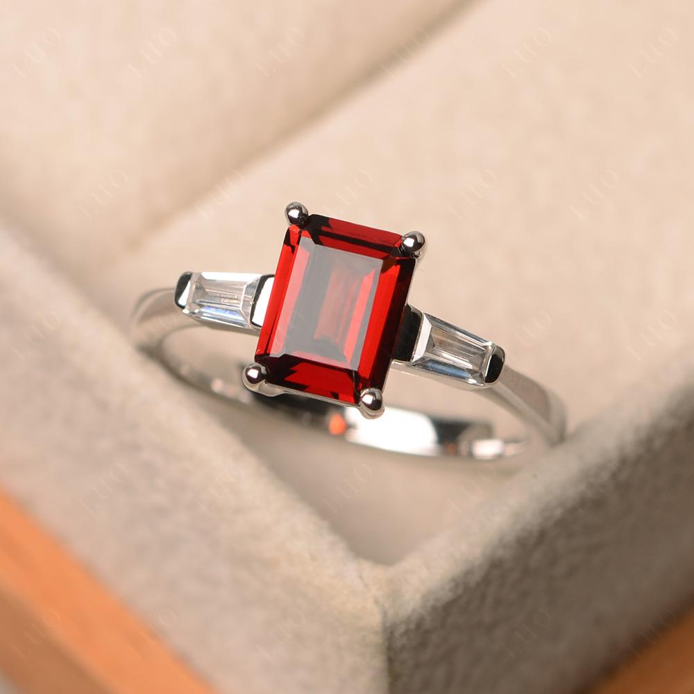 Garnet Tapered Baguette Engagement Ring - LUO Jewelry 