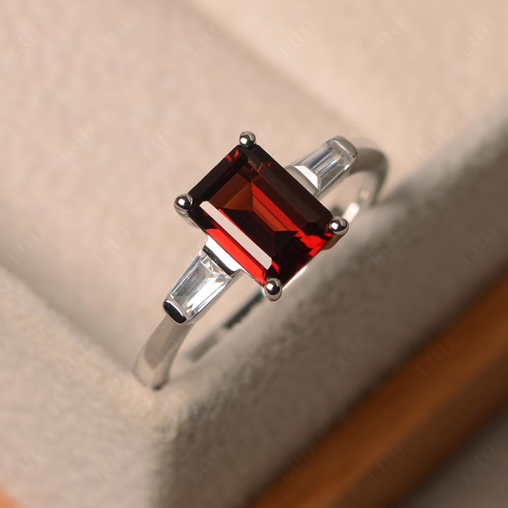 Garnet Tapered Baguette Engagement Ring - LUO Jewelry 