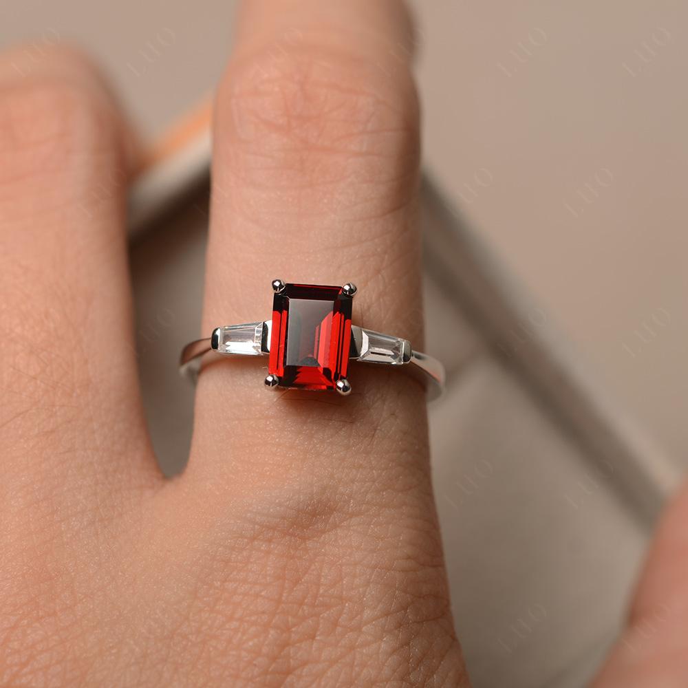 Garnet Tapered Baguette Engagement Ring - LUO Jewelry 