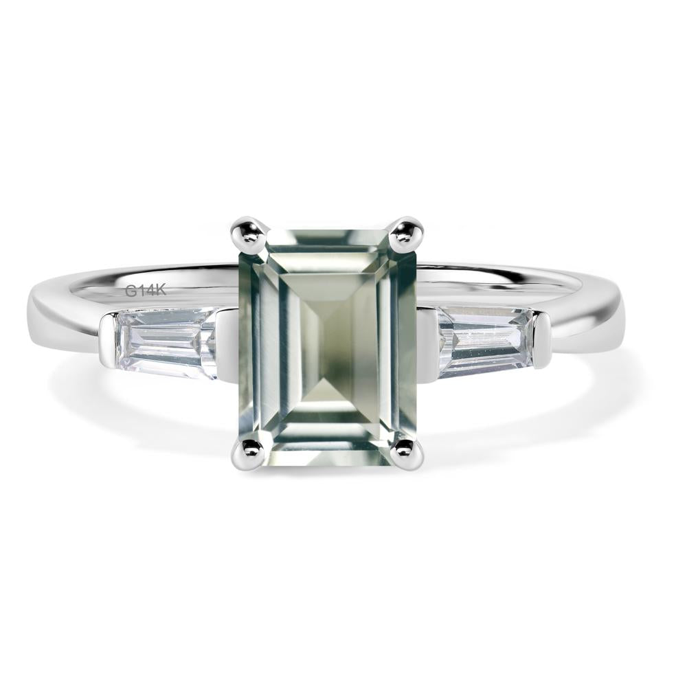 Green Amethyst Emerald Cut Baguette Ring - LUO Jewelry #metal_14k white gold