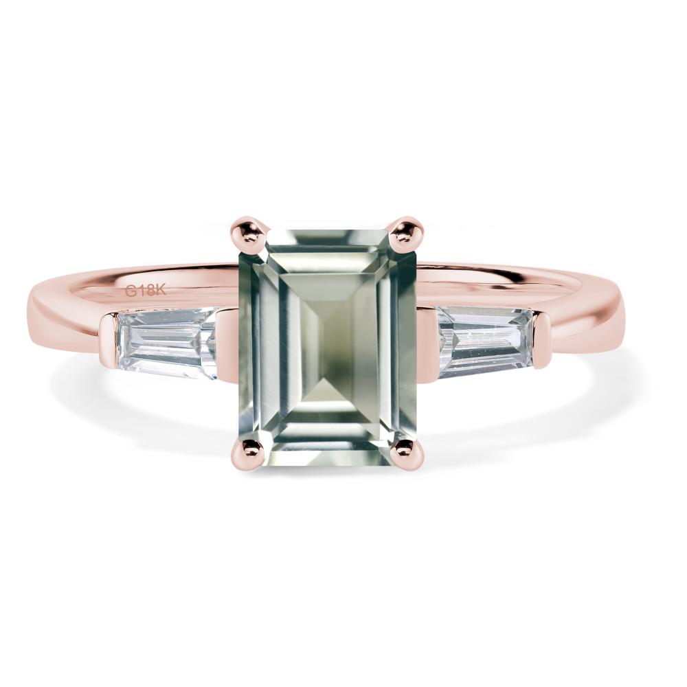 Green Amethyst Emerald Cut Baguette Ring - LUO Jewelry #metal_18k rose gold