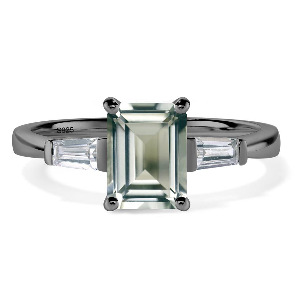 Green Amethyst Emerald Cut Baguette Ring - LUO Jewelry #metal_black finish sterling silver