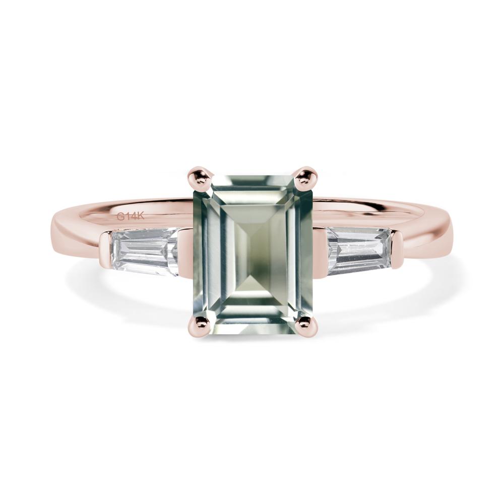 Green Amethyst Emerald Cut Baguette Ring - LUO Jewelry #metal_14k rose gold