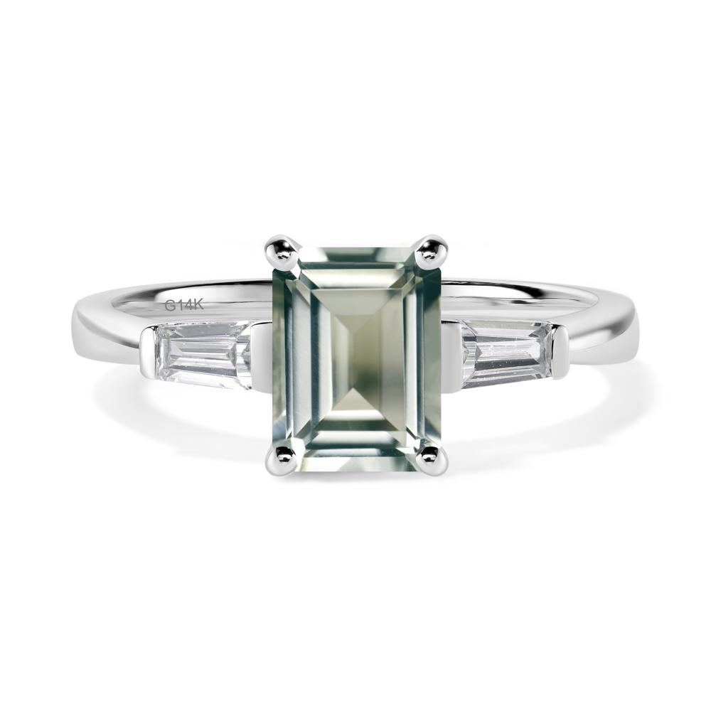 Green Amethyst Emerald Cut Baguette Ring - LUO Jewelry #metal_14k white gold