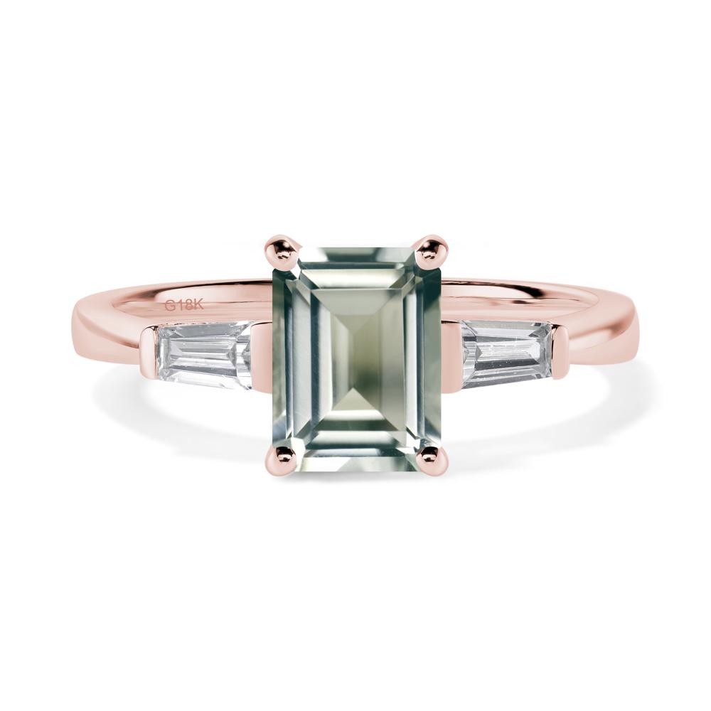 Green Amethyst Emerald Cut Baguette Ring - LUO Jewelry #metal_18k rose gold