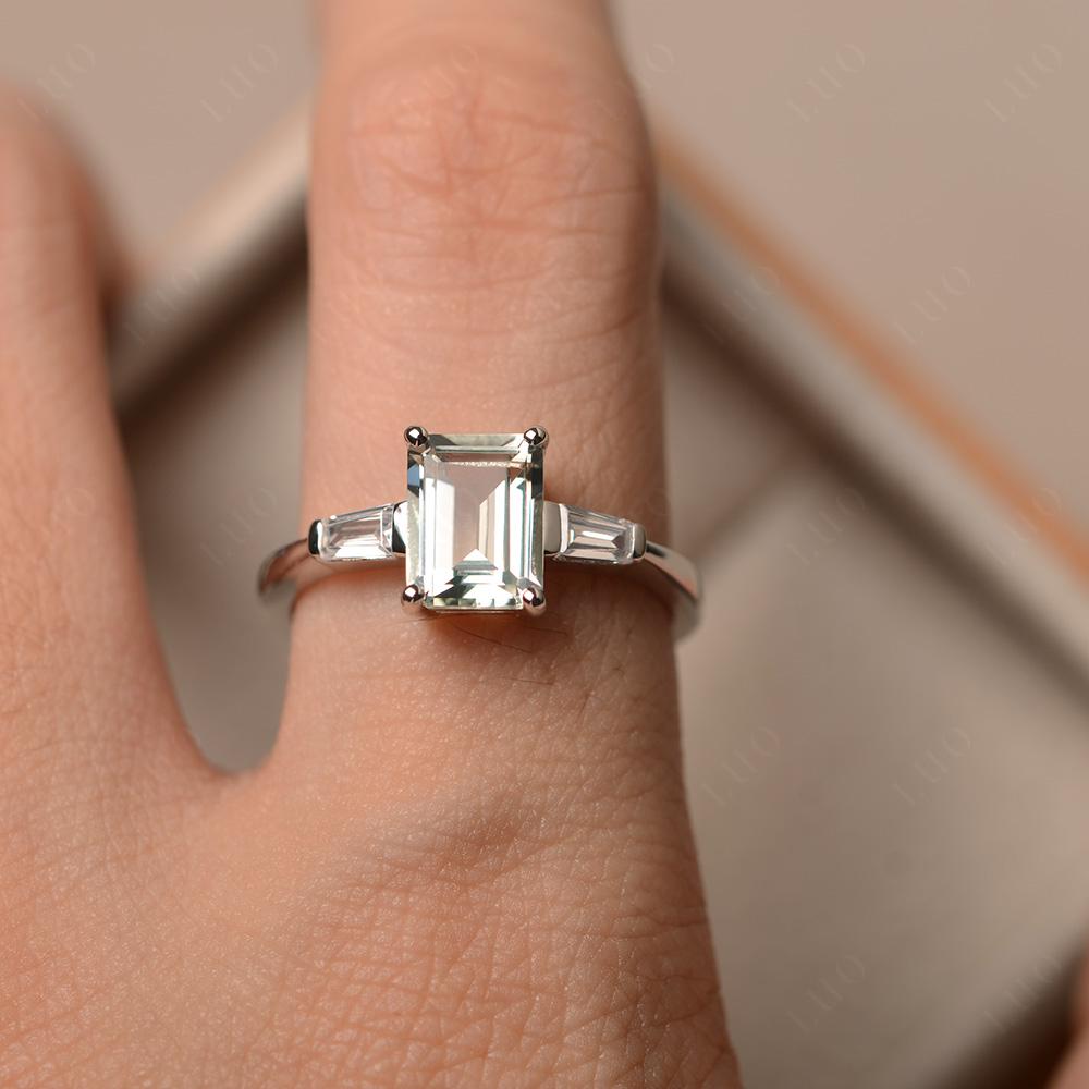 Green Amethyst Emerald Cut Baguette Ring - LUO Jewelry 