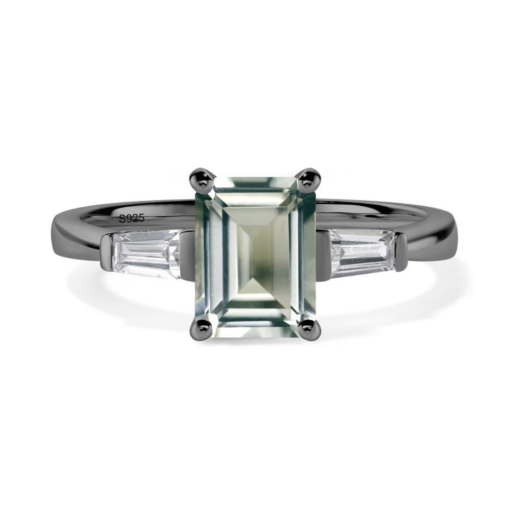 Green Amethyst Emerald Cut Baguette Ring - LUO Jewelry #metal_black finish sterling silver