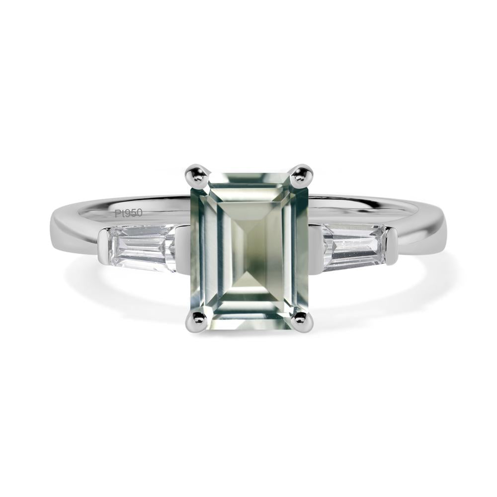 Green Amethyst Emerald Cut Baguette Ring - LUO Jewelry #metal_platinum