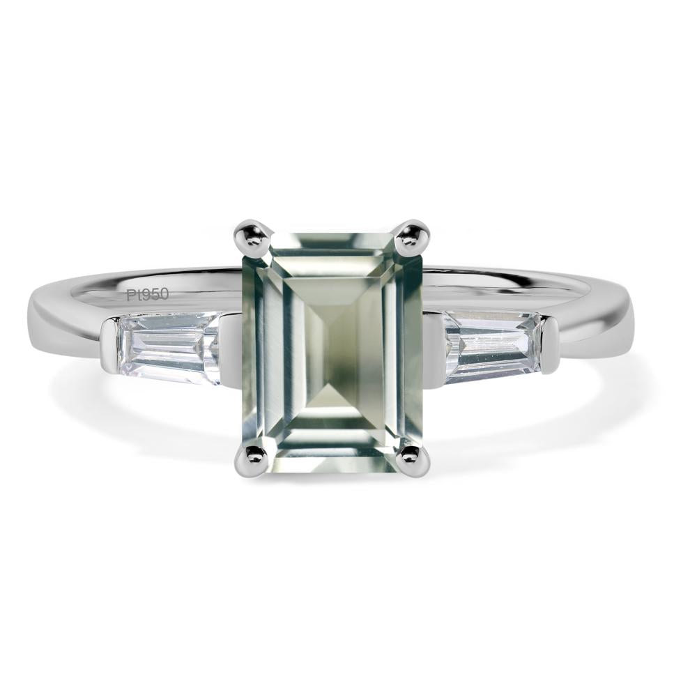 Green Amethyst Emerald Cut Baguette Ring - LUO Jewelry #metal_platinum