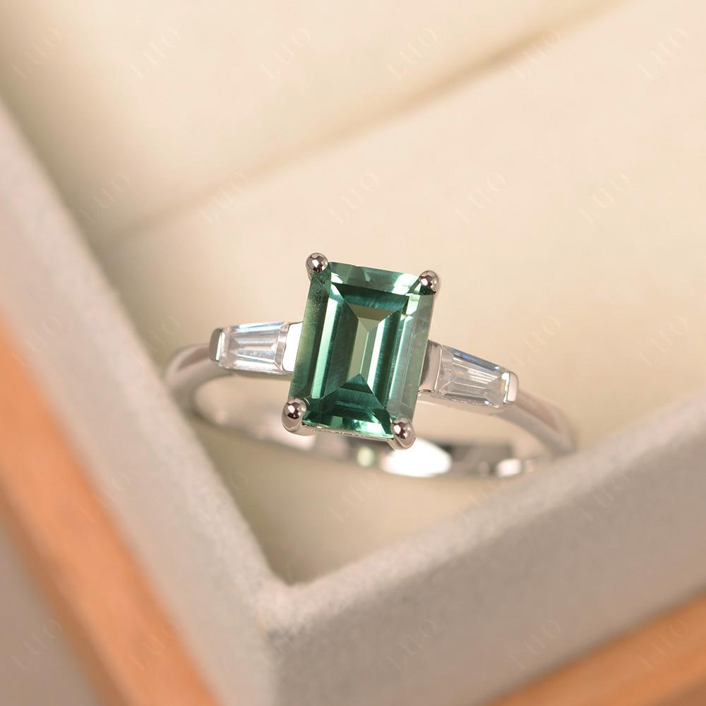 Green Sapphire Tapered Baguette Engagement Ring - LUO Jewelry 