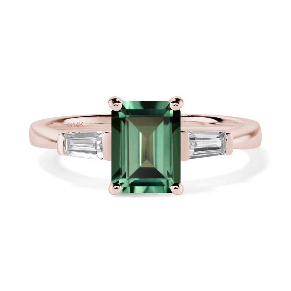 Green Sapphire Tapered Baguette Engagement Ring - LUO Jewelry #metal_14k rose gold