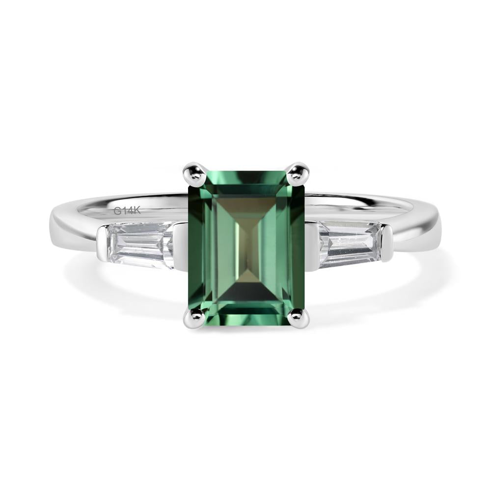 Green Sapphire Tapered Baguette Engagement Ring - LUO Jewelry #metal_14k white gold