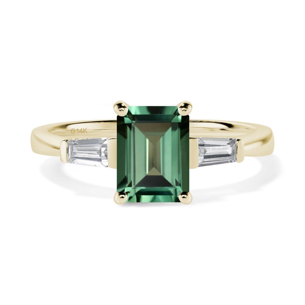 Green Sapphire Tapered Baguette Engagement Ring - LUO Jewelry #metal_14k yellow gold