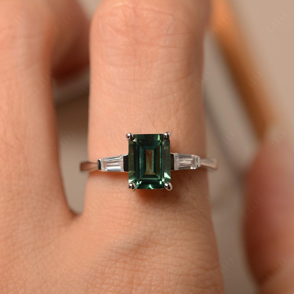 Green Sapphire Tapered Baguette Engagement Ring - LUO Jewelry 