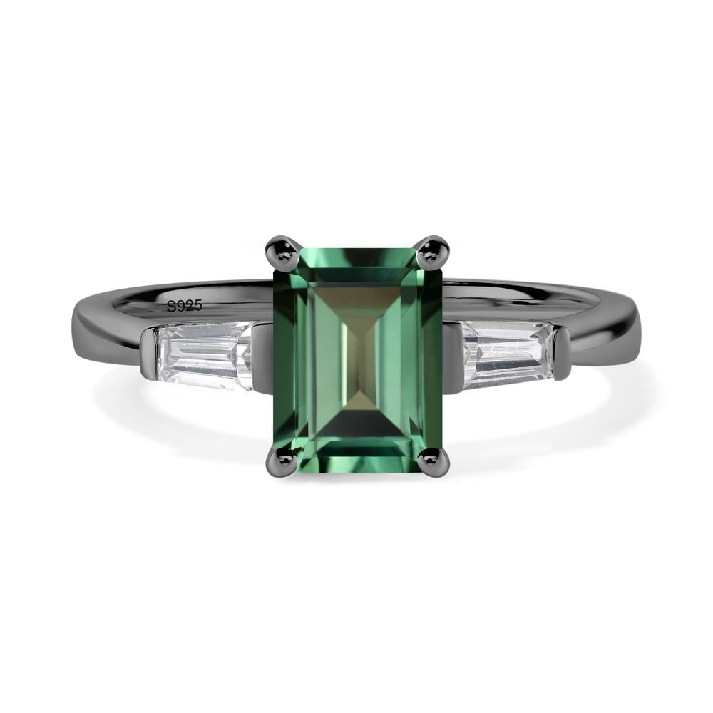 Green Sapphire Tapered Baguette Engagement Ring - LUO Jewelry #metal_black finish sterling silver