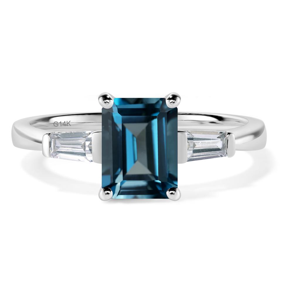 London Blue Topaz Emerald Cut Baguette Ring - LUO Jewelry #metal_14k white gold