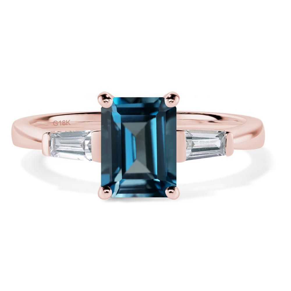 London Blue Topaz Emerald Cut Baguette Ring - LUO Jewelry #metal_18k rose gold