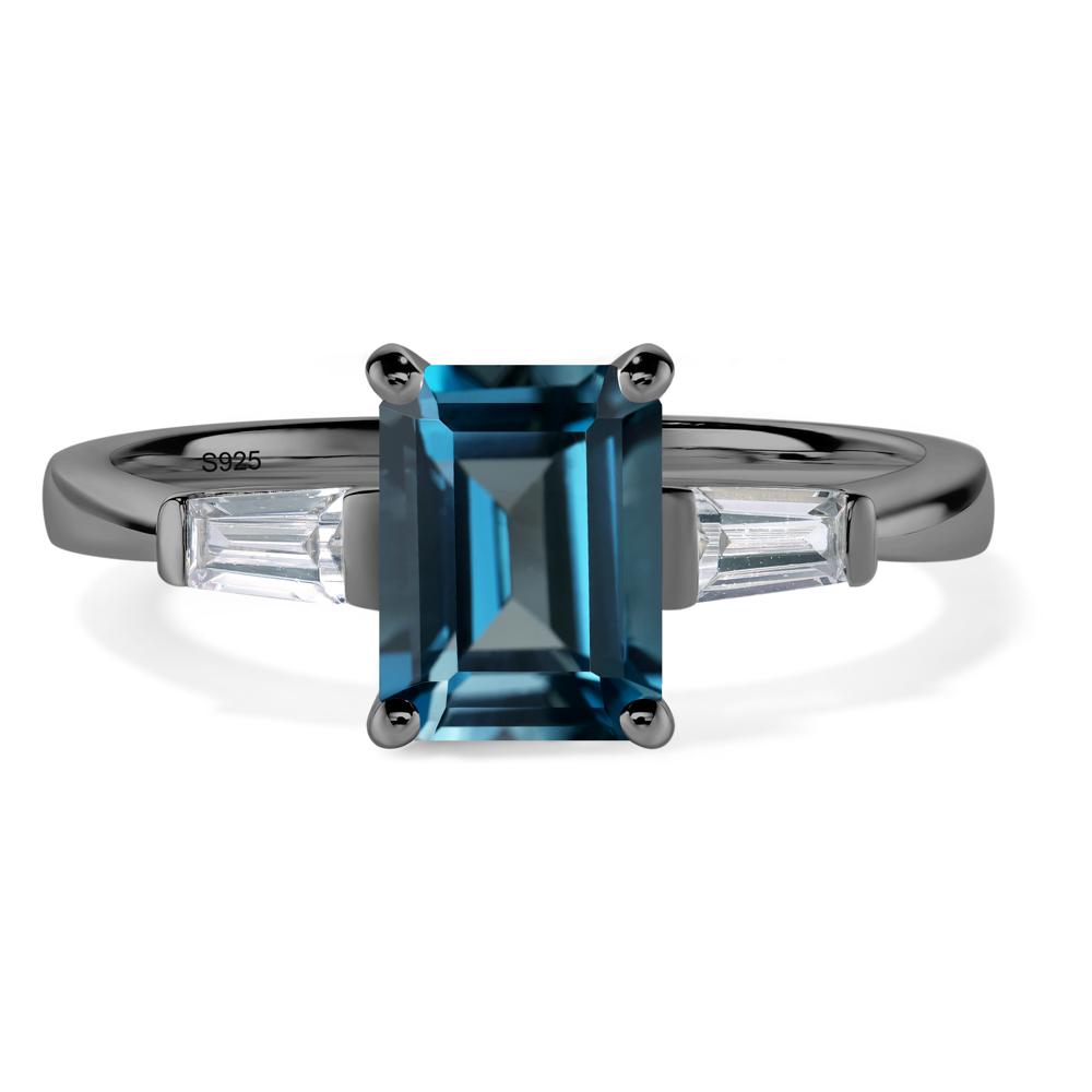 London Blue Topaz Emerald Cut Baguette Ring - LUO Jewelry #metal_black finish sterling silver