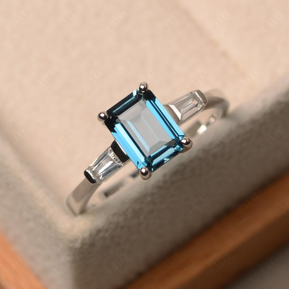 London Blue Topaz Emerald Cut Baguette Ring - LUO Jewelry 