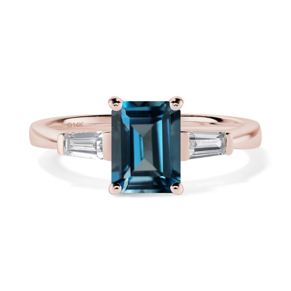 London Blue Topaz Emerald Cut Baguette Ring - LUO Jewelry #metal_14k rose gold