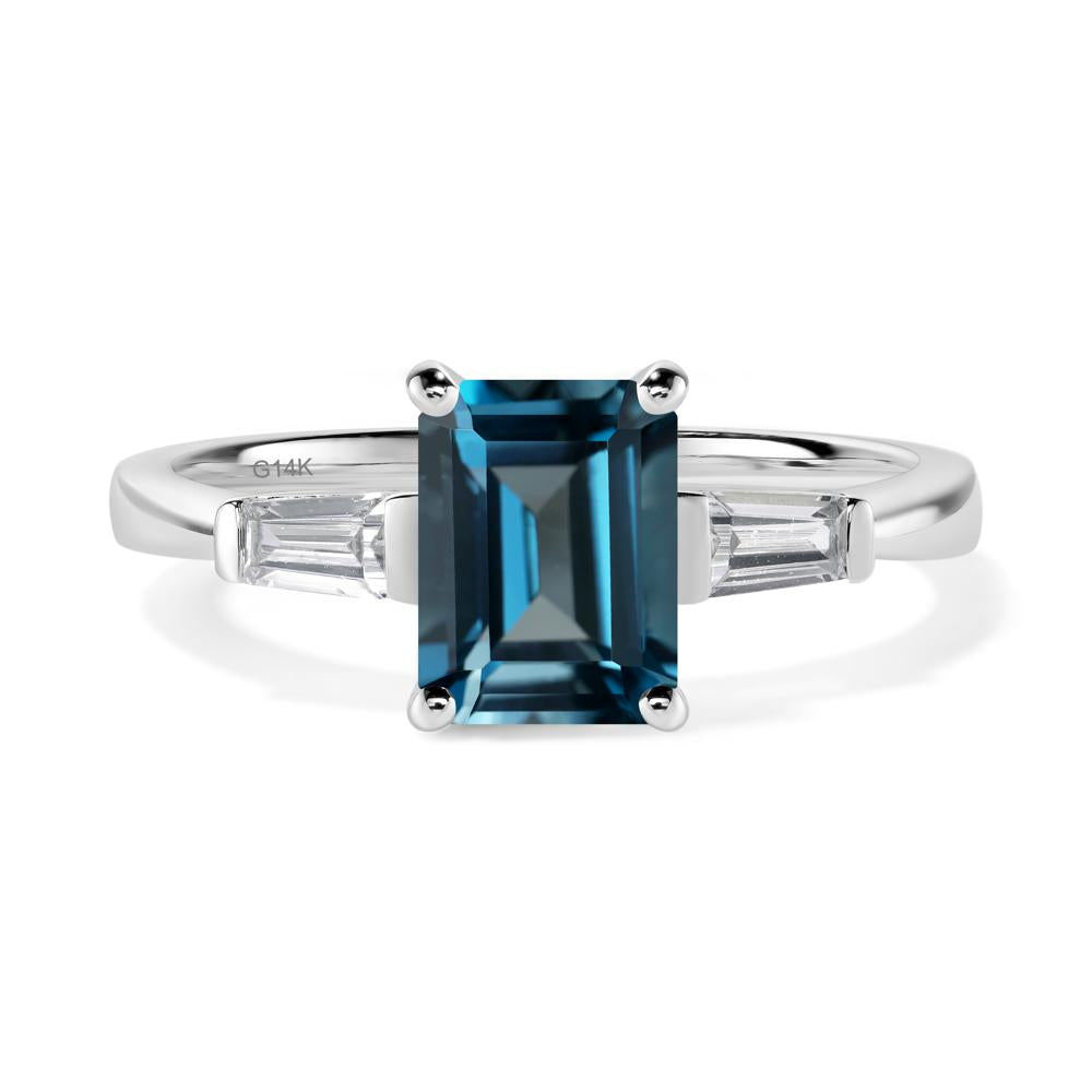 London Blue Topaz Emerald Cut Baguette Ring - LUO Jewelry #metal_14k white gold