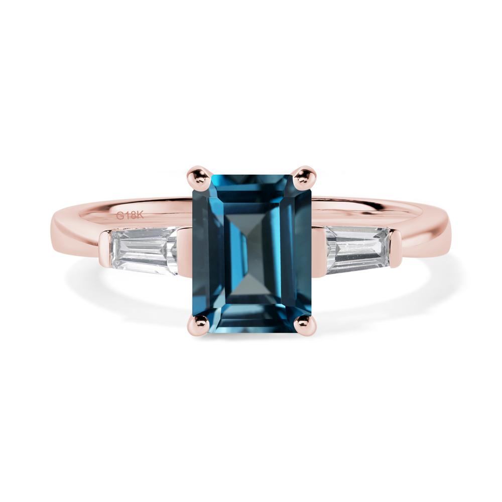 London Blue Topaz Emerald Cut Baguette Ring - LUO Jewelry #metal_18k rose gold