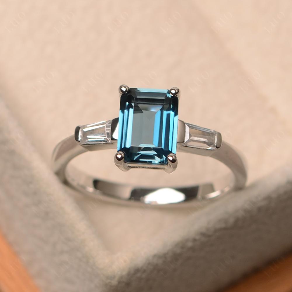 London Blue Topaz Emerald Cut Baguette Ring - LUO Jewelry 