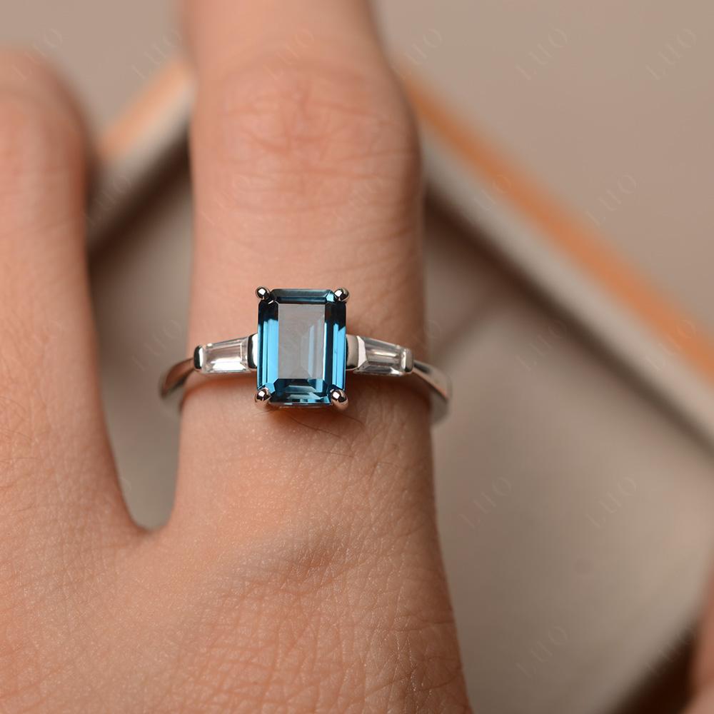 London Blue Topaz Emerald Cut Baguette Ring - LUO Jewelry 