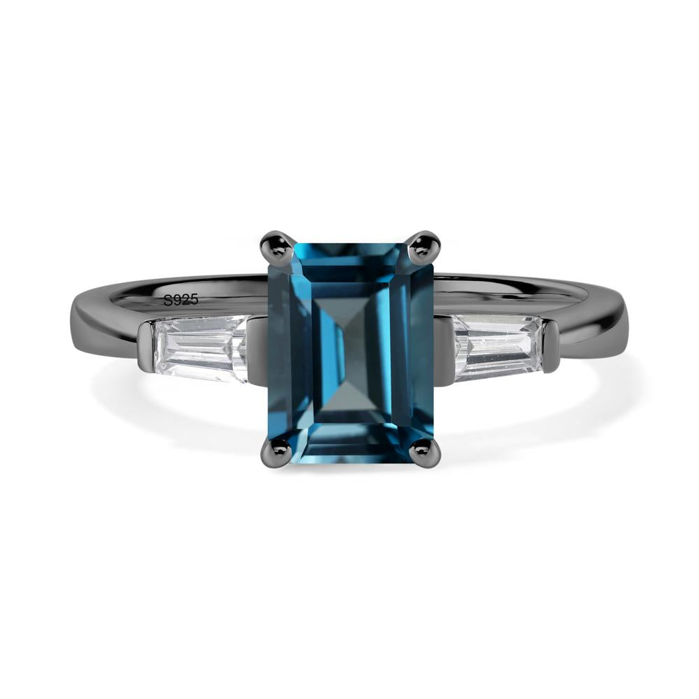 London Blue Topaz Emerald Cut Baguette Ring - LUO Jewelry #metal_black finish sterling silver