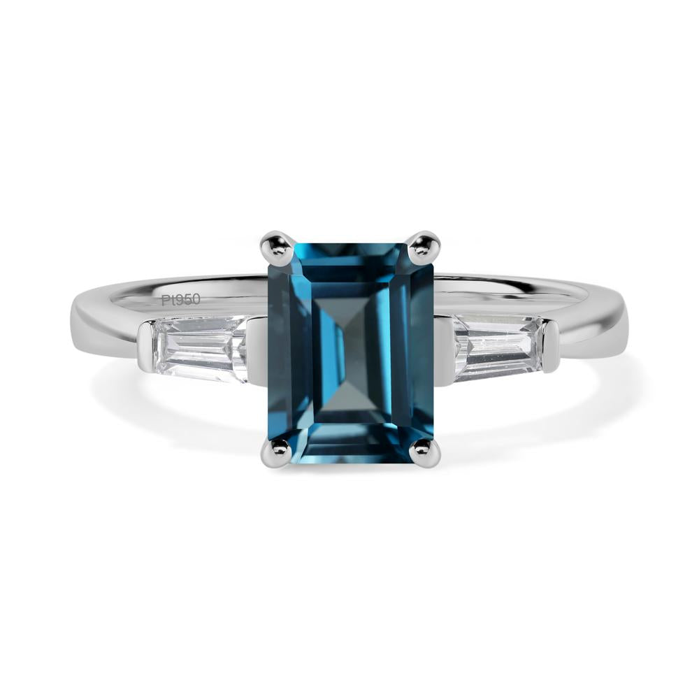 London Blue Topaz Emerald Cut Baguette Ring - LUO Jewelry #metal_platinum