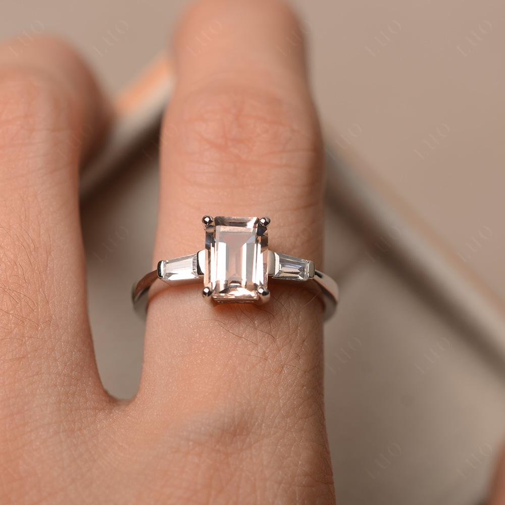 Morganite Tapered Baguette Engagement Ring - LUO Jewelry 