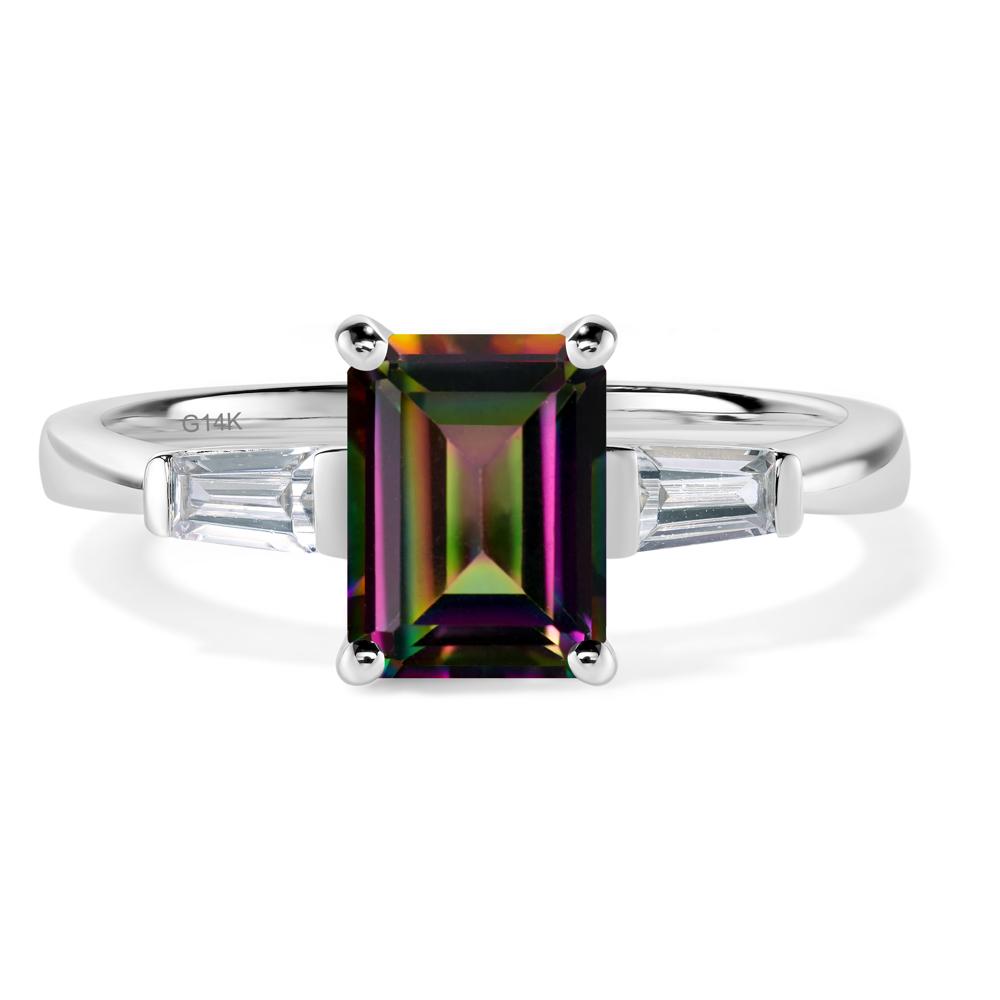 Mystic Topaz Emerald Cut Baguette Ring - LUO Jewelry #metal_14k white gold