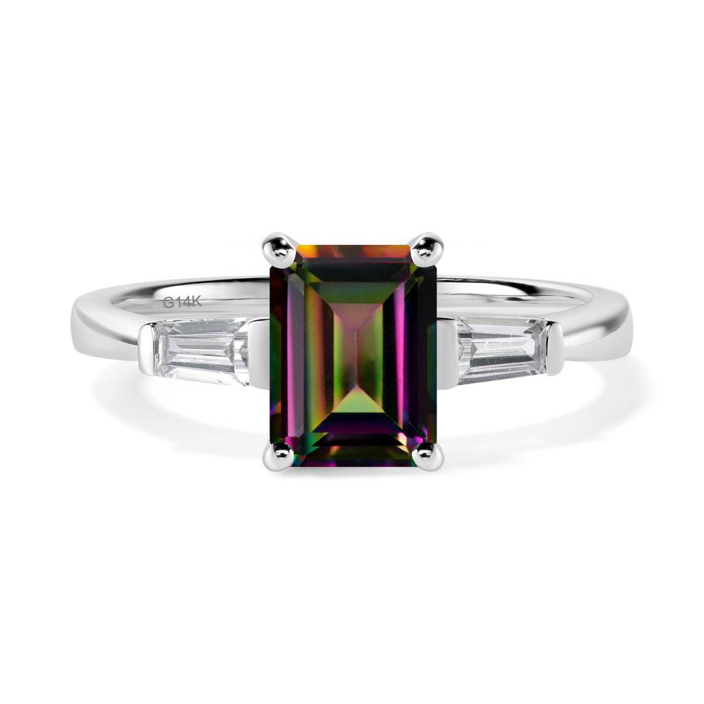 Mystic Topaz Emerald Cut Baguette Ring - LUO Jewelry #metal_14k white gold