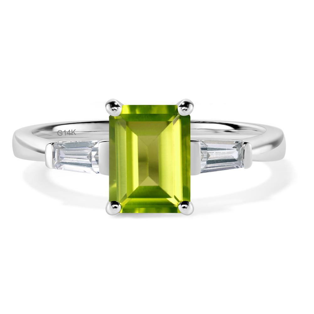 Peridot Tapered Baguette Engagement Ring - LUO Jewelry #metal_14k white gold