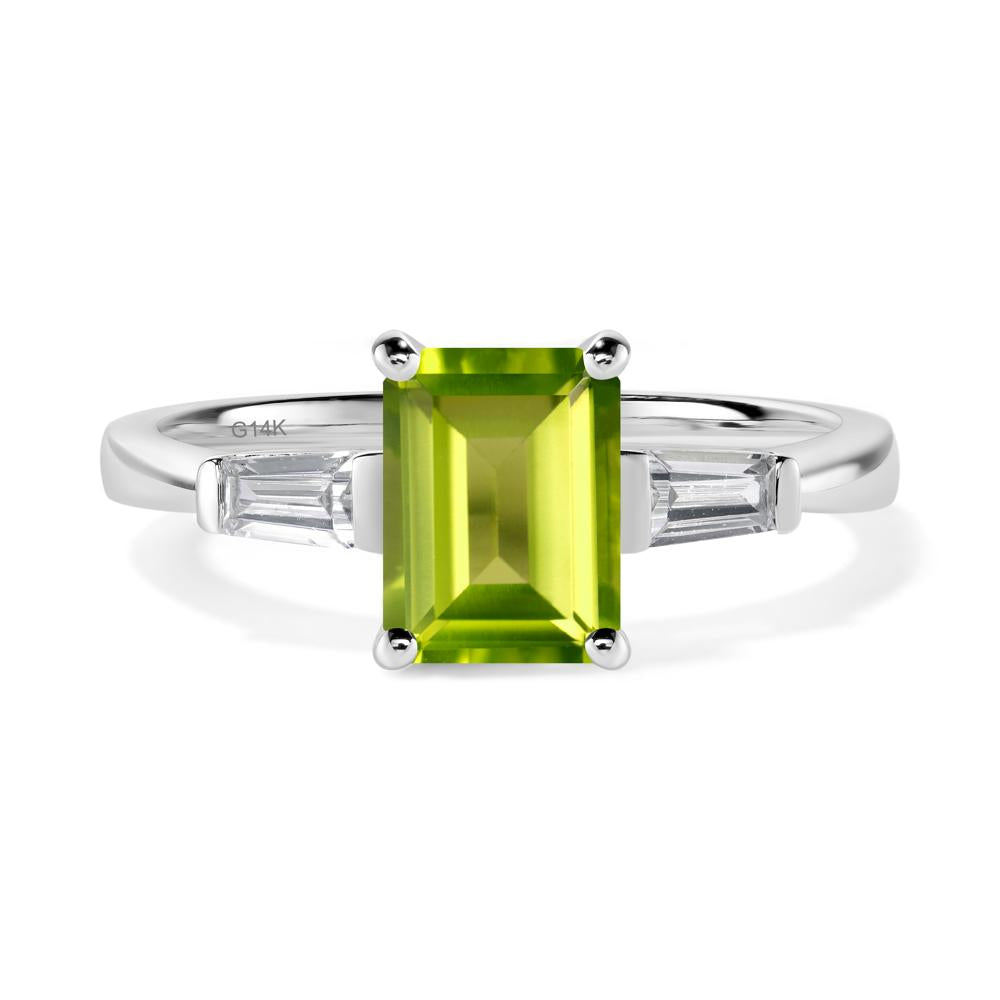 Peridot Tapered Baguette Engagement Ring - LUO Jewelry #metal_14k white gold