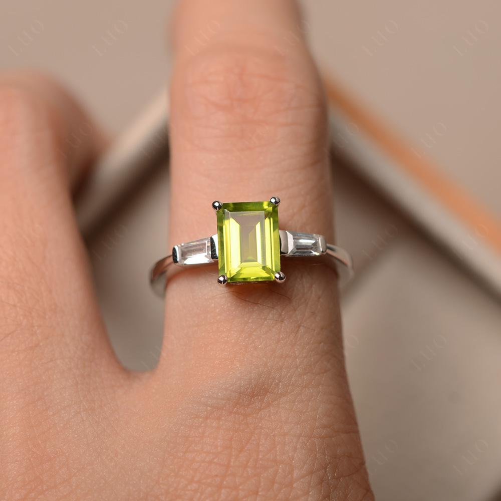 Peridot Tapered Baguette Engagement Ring - LUO Jewelry 