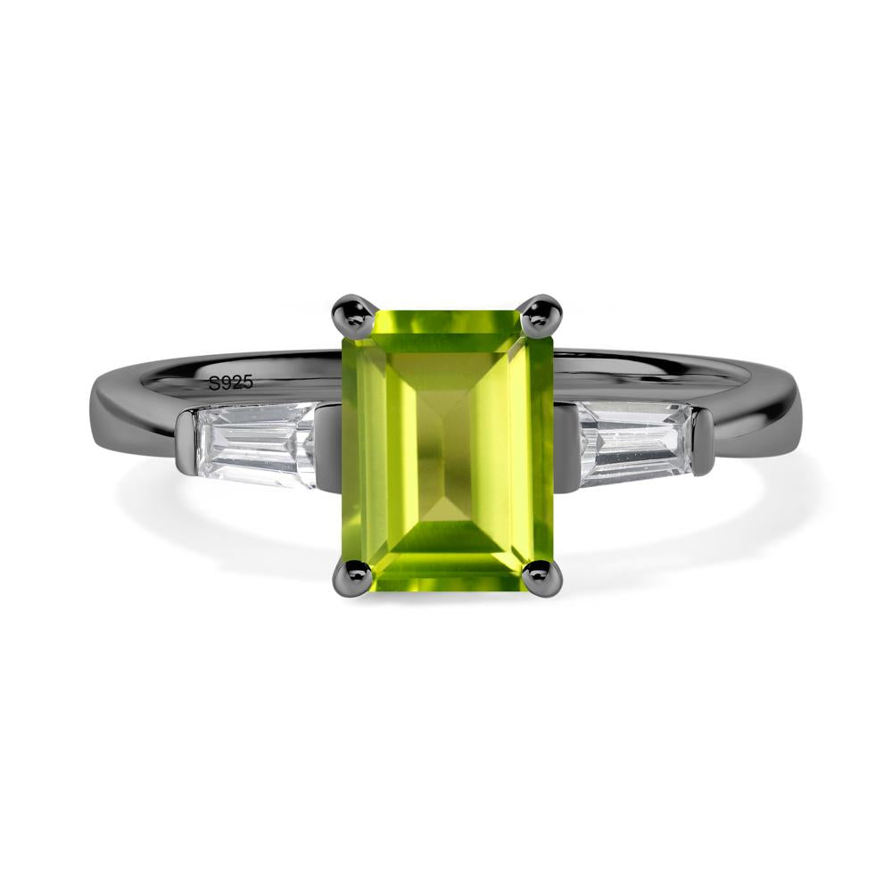 Peridot Tapered Baguette Engagement Ring - LUO Jewelry #metal_black finish sterling silver