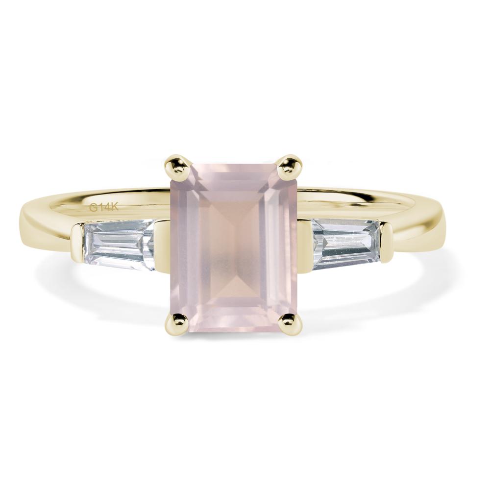 Rose Quartz Emerald Cut Baguette Ring - LUO Jewelry #metal_14k yellow gold