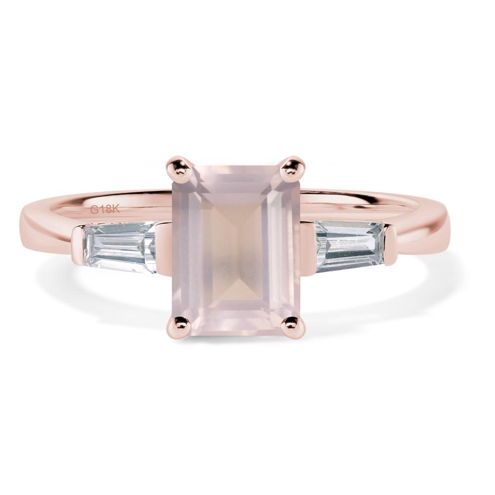 Rose Quartz Emerald Cut Baguette Ring - LUO Jewelry #metal_18k rose gold