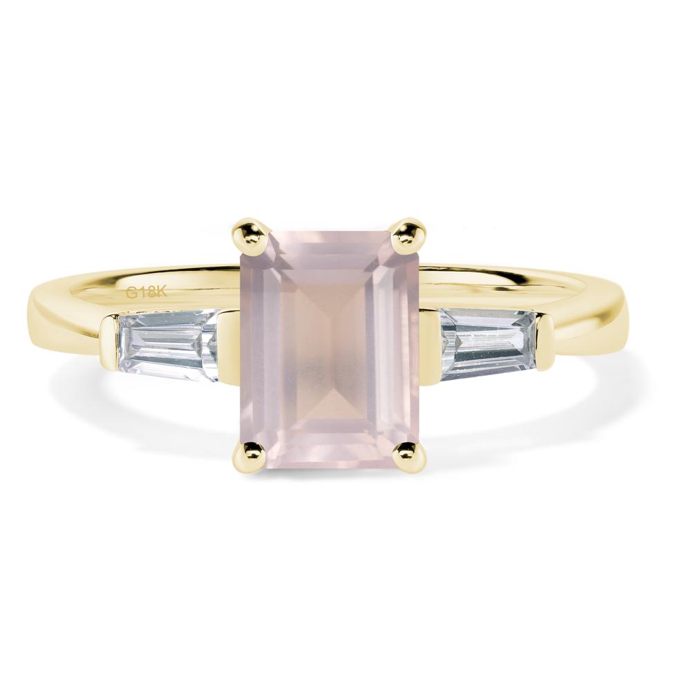 Rose Quartz Emerald Cut Baguette Ring - LUO Jewelry #metal_18k yellow gold