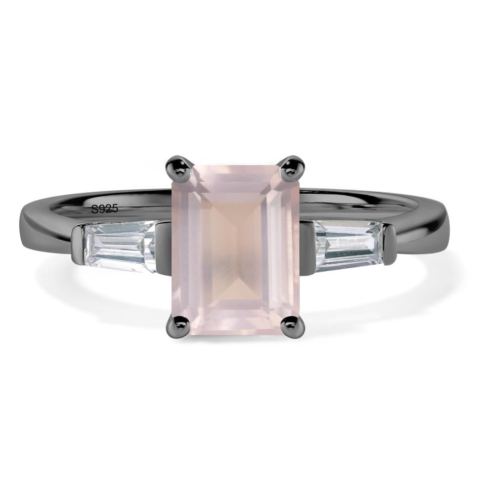 Rose Quartz Emerald Cut Baguette Ring - LUO Jewelry #metal_black finish sterling silver