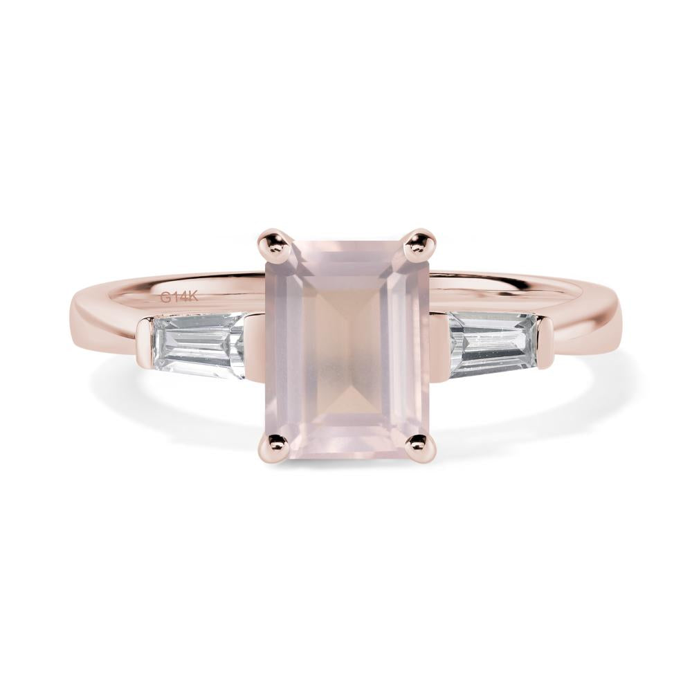 Rose Quartz Emerald Cut Baguette Ring - LUO Jewelry #metal_14k rose gold