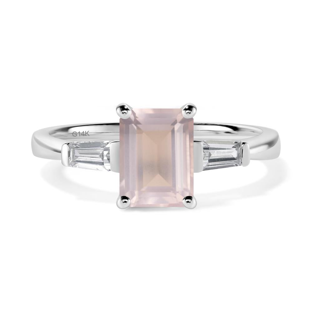 Rose Quartz Emerald Cut Baguette Ring - LUO Jewelry #metal_14k white gold