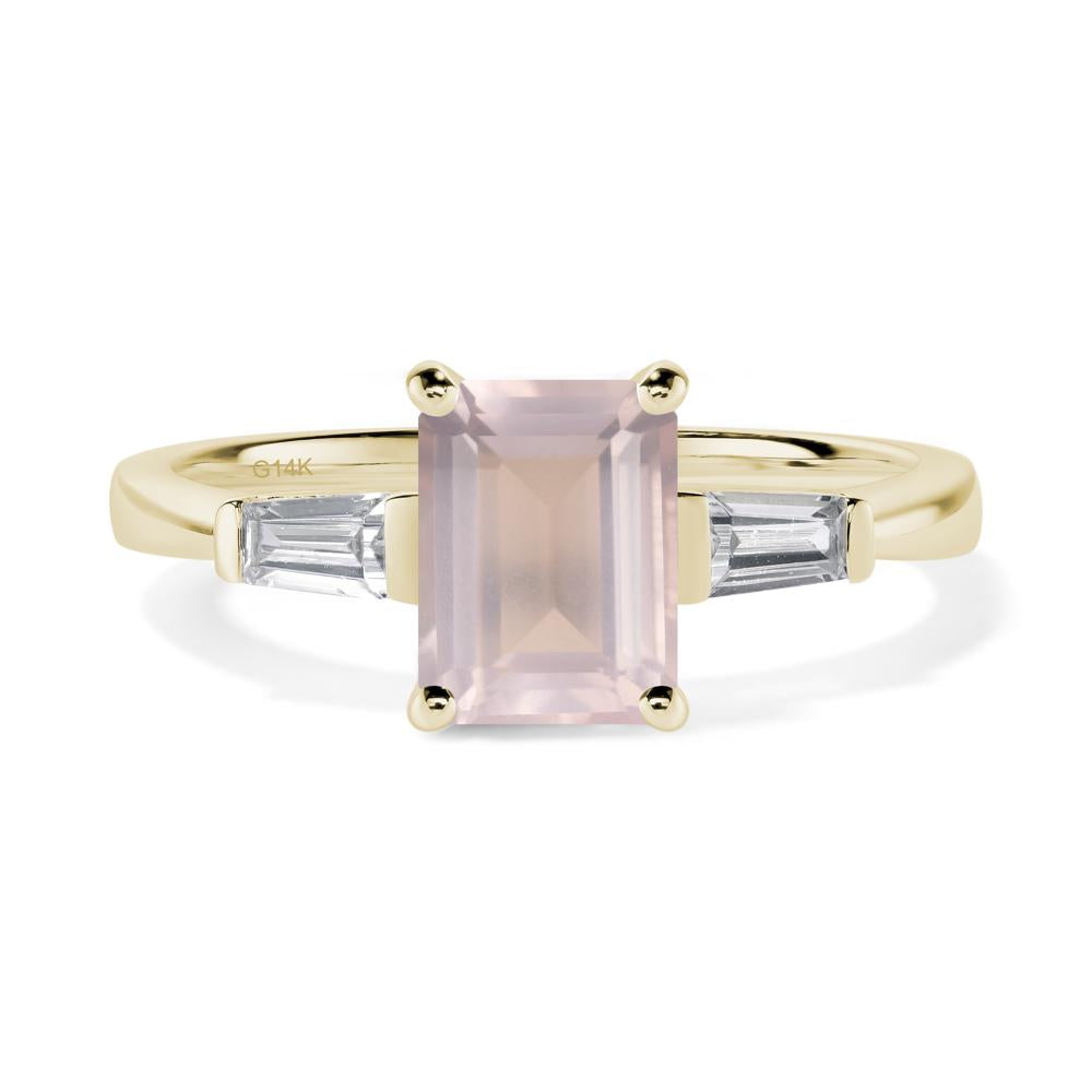 Rose Quartz Emerald Cut Baguette Ring - LUO Jewelry #metal_14k yellow gold